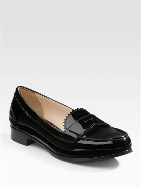 prada black patent loafers woman|Prada bow detail loafers.